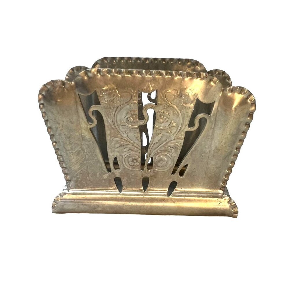 Vintage Aluminum Art Deco Nouveau Victorian Napkin Letter Holder Desk Accessory